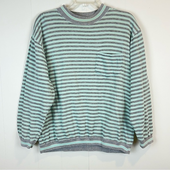 Vintage 80’s Pastel Mint Green Stripe Fairy Kei Kawaii Sweatshirt Size L - Picture 8 of 10